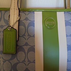 Coach Blue and Green Signature Tote Bag NWOT Rare! Gorgeous Cornflower Blue